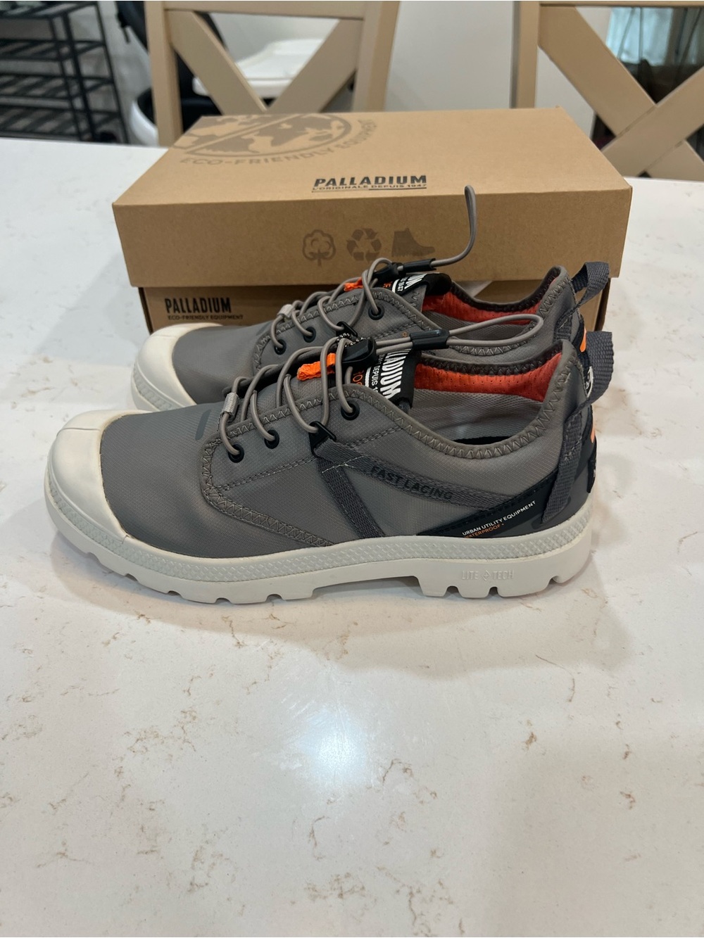 Palladium Men's Gray Low-Top Fast-Lacing Sneakers with Orange Accents